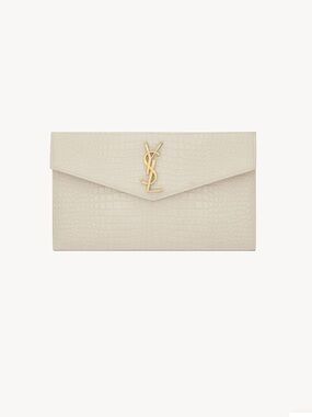 YSL uptown pouch in crocodile embossed shiny leather w/ SILVER metal accent